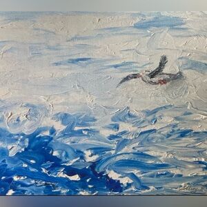 Tranquil Blue and White Ocean Bird Painting .Finished Print on hand to send